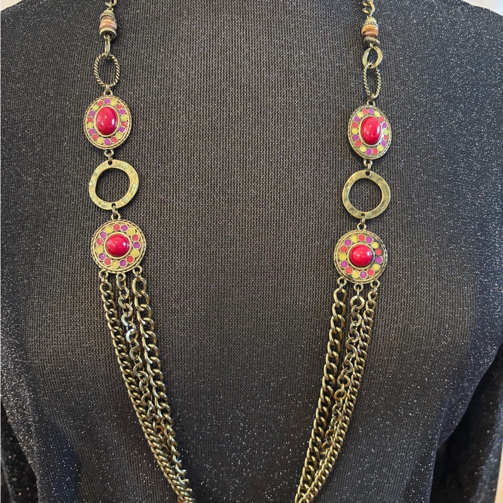 VINTAGE Red Medallion Necklace